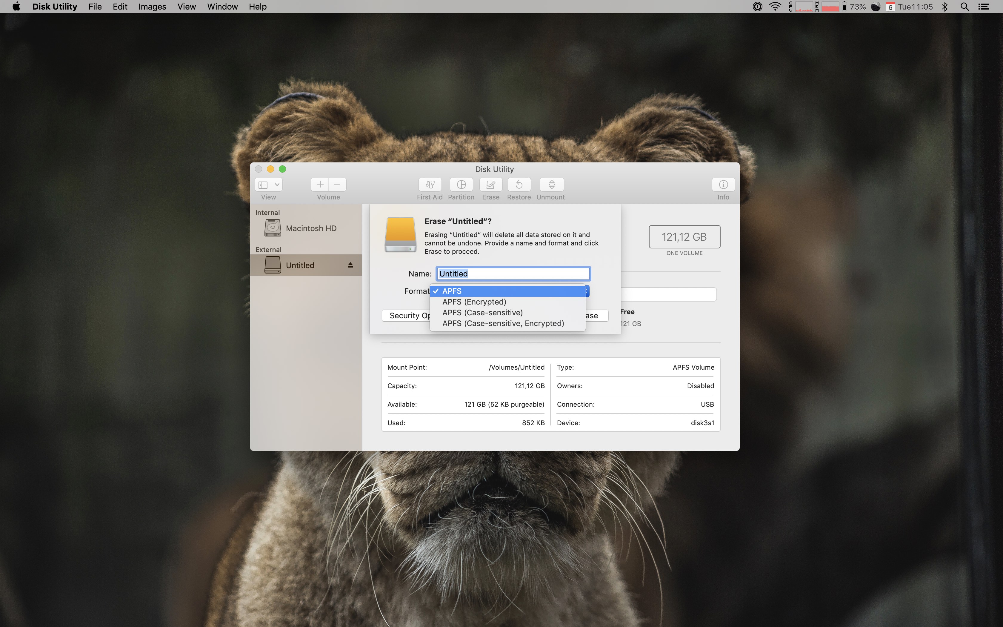 Unable to format an APFS drive in Disk Utility